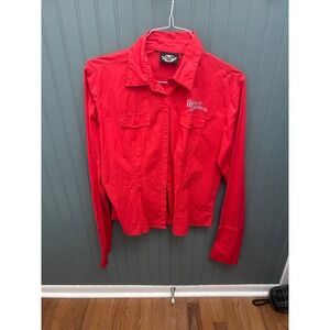 Harley Davidson Red Button Down Shirt Women's xl Long Sleeve Embroidered‎